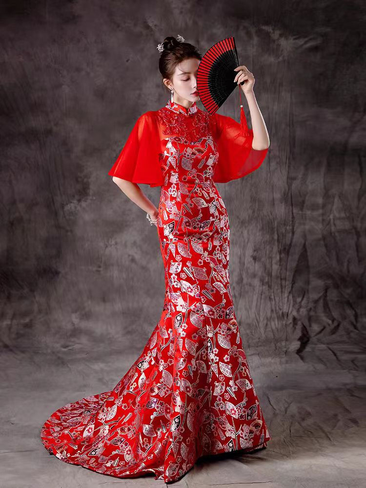 Thumbnail: 11402 Ziyuanxuan High-End Red Embroidered Mermaid Evening Gown – Elegant Train D