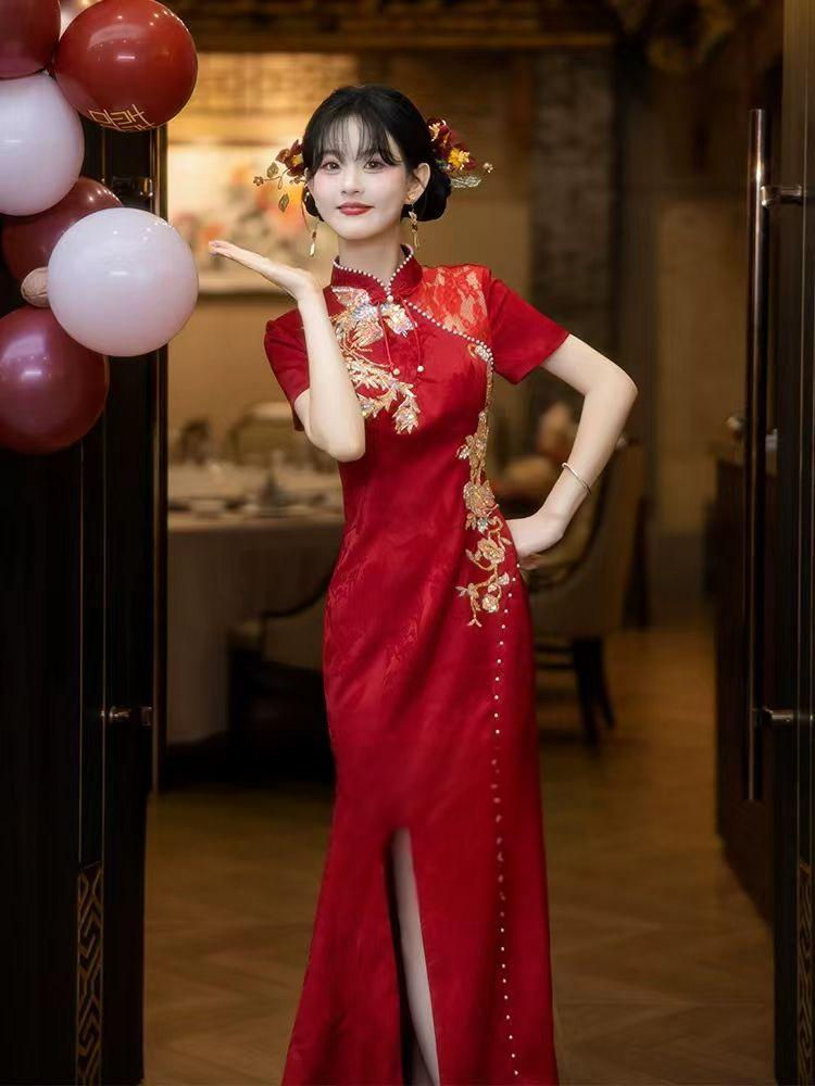 66001 New Chinese-style Modified Qipao Banquet Dress Style Bride Wedding Banque
