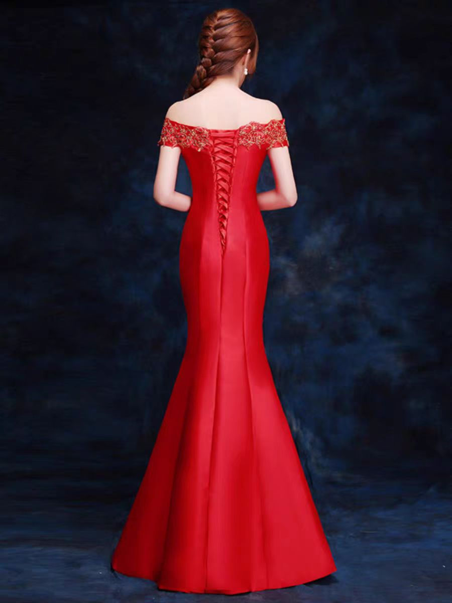 Thumbnail: 11403 Luxury Off-the-Shoulder Mermaid Evening Gown – Chinese Embroidered Wedding