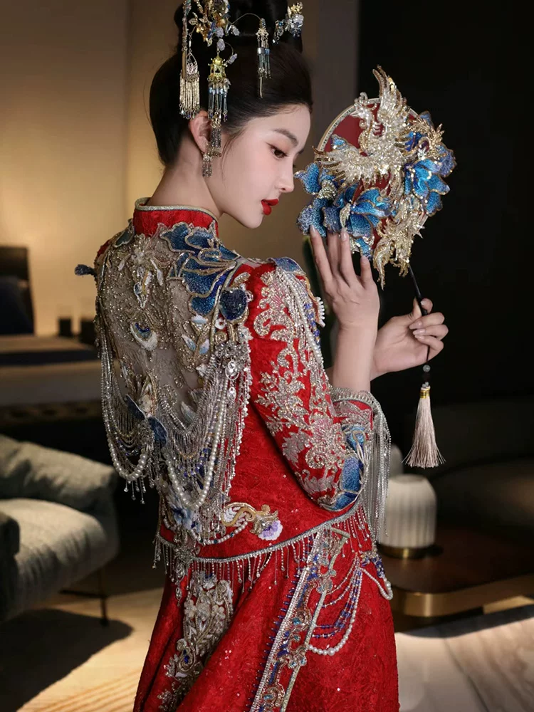 Thumbnail: 66020 Luxury Embroidered Lace Xiuhua Dress  Style, Chinese Bridal Gown, Dragon &