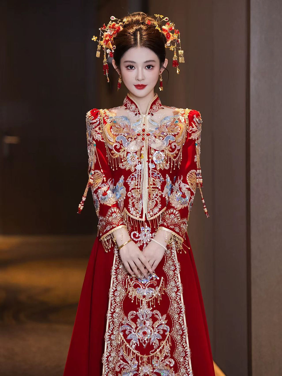 66026 Xiuhe Suit: Luxury Heavy Embroidery Chinese Wedding Dress for Banquet