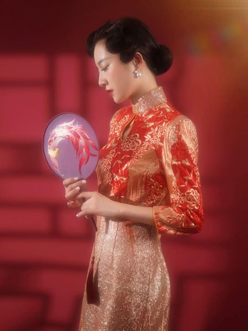 Thumbnail: 88048 Style Bridal Modified Short Qipao, Burgundy Toast Dress, Slim-Fit Chinese