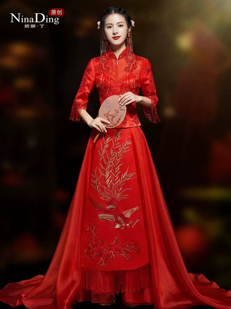 Thumbnail: 88024 Xihefu Wedding Dress Summer Thin Style  Design Train Chinese Bride Gown, E