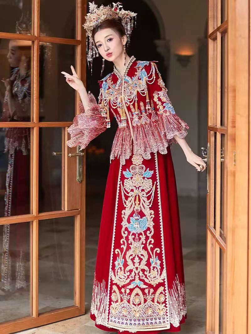 Thumbnail: 66049 V-Neck Xihe Fu  Style: Chinese Wedding Dress, Dragon & Phoenix Kwa for the