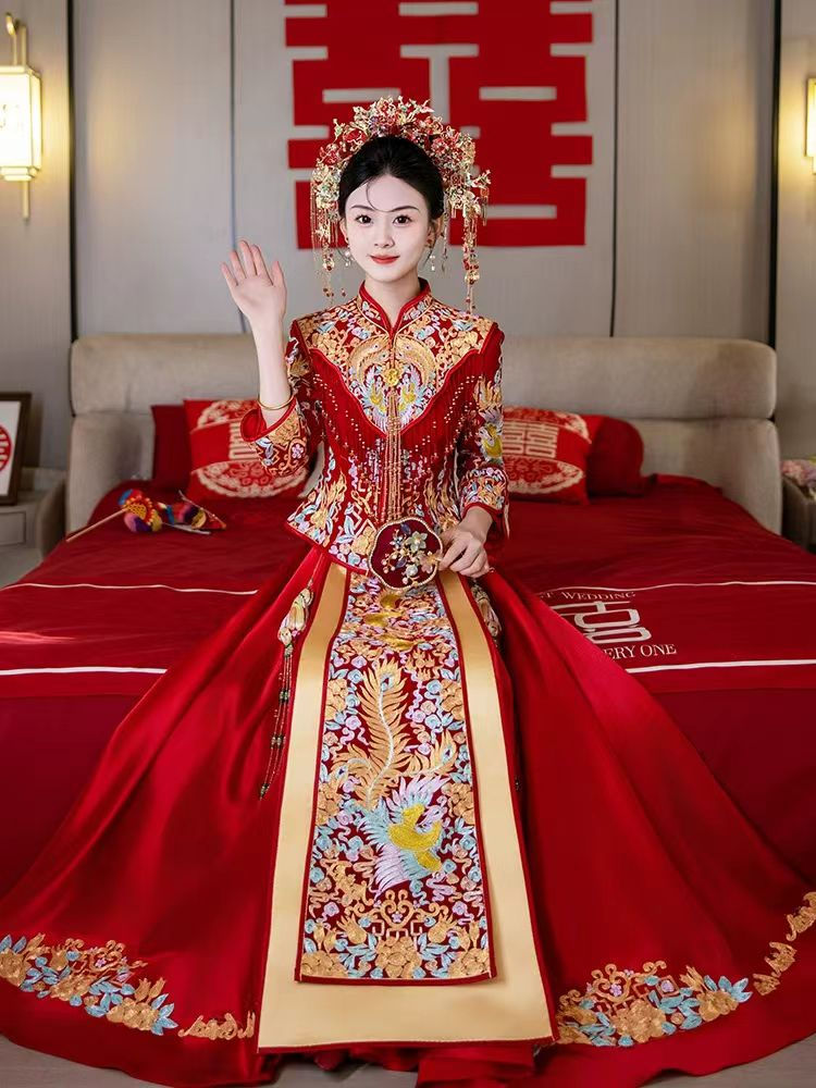 55010 Luxury Embroidered Wedding Dress Style, Neo-Chinese Xiuhua Bridal Gown, E