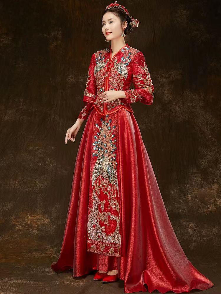 Thumbnail: 88032 Xiuhua Dress  Style V-Neck Embroidered Bride's Exit Wedding Dress, Chinese
