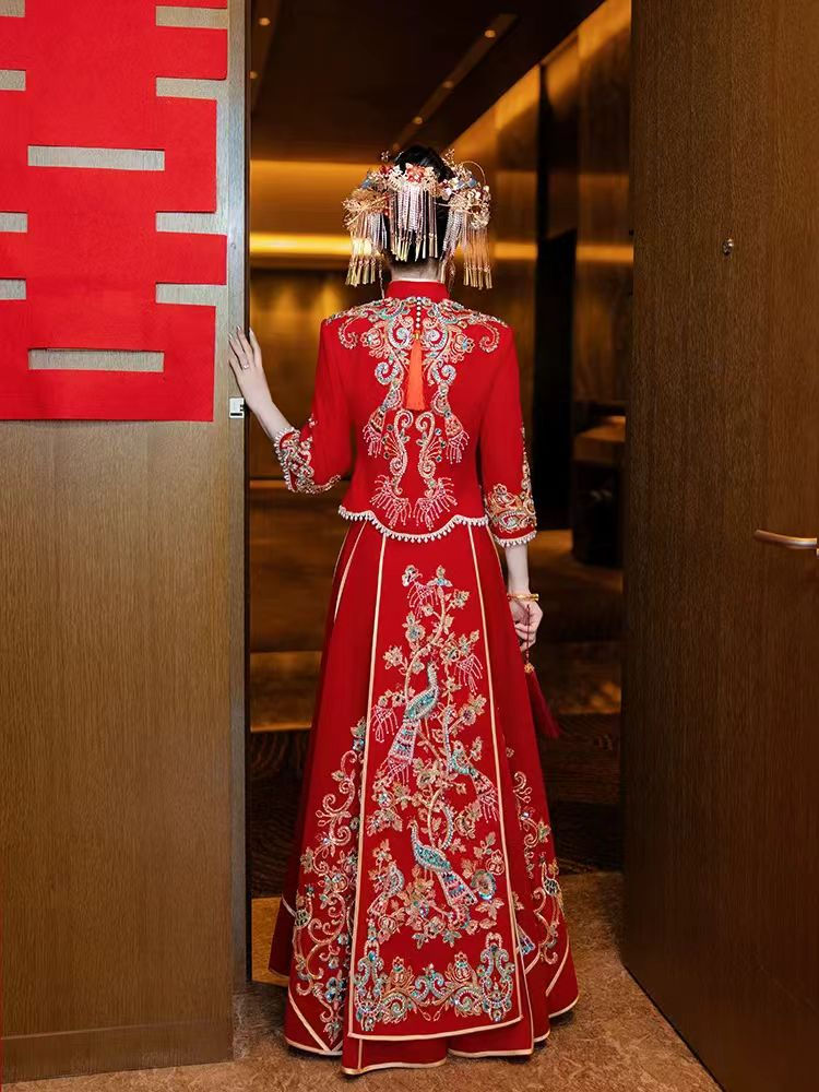 Thumbnail: 77037 Velvet Xiuhefu Wedding Dress  Style Chinese Bridal Gown, Petite Sizes Avai