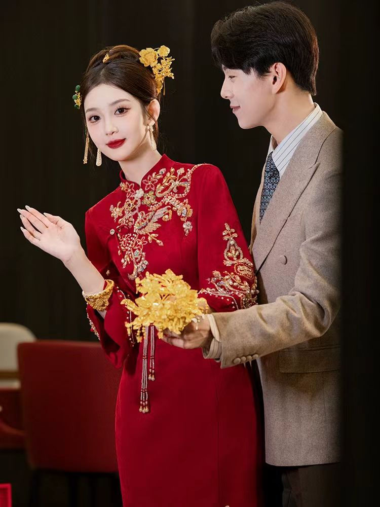 77028 New Chinese-style Xiuhe Dress Qipao Wedding Gown Arrival, Bridal Wedding