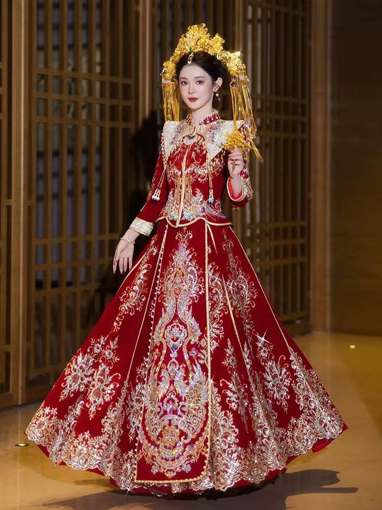 Thumbnail: 66002 Exquisitely Crafted Xiuhe Wedding Dress, Bride's Chinese Traditional Weddi