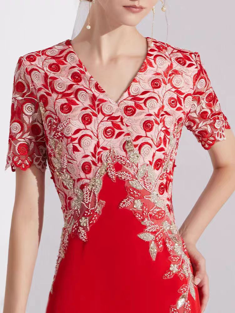 11417 Creative Fox Elegant Red Hostess Gown / Wedding Reception Dress for Brides