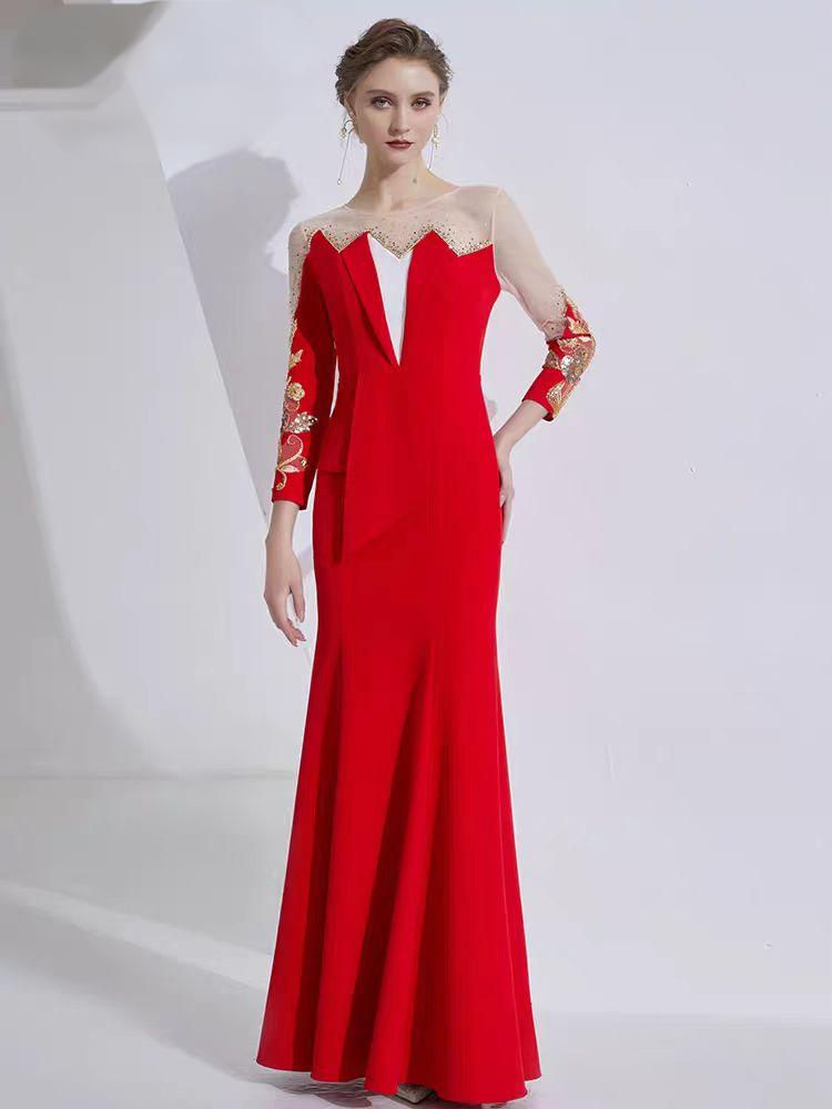 Thumbnail: 11421  Creative Fox 2022 Red Evening Gown – Elegant Long Dress for Banquet, Host
