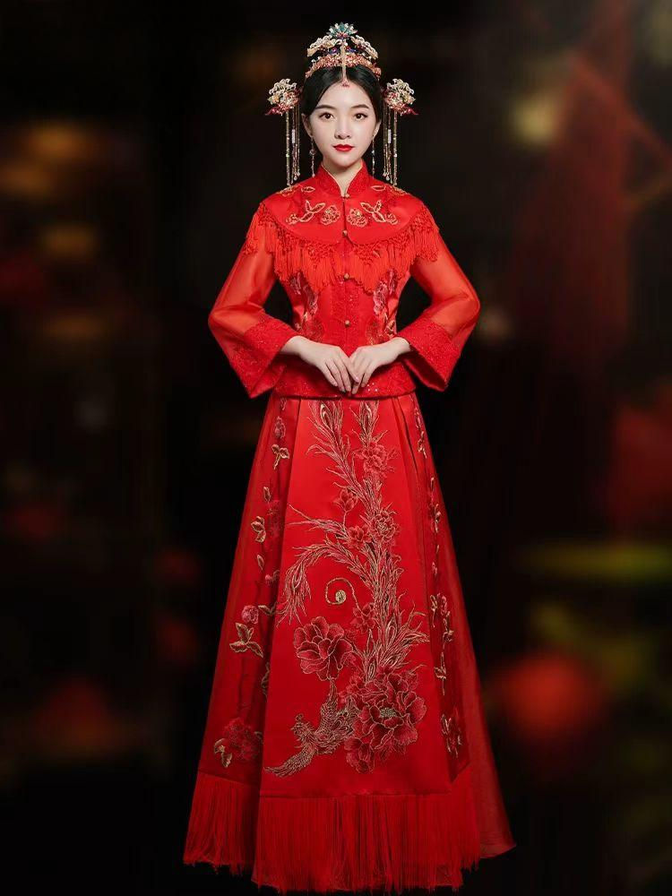 Thumbnail: 88047 Red Xiuhe Gown: Autumn Winter Chinese Wedding Dress with Phoenix Coronet