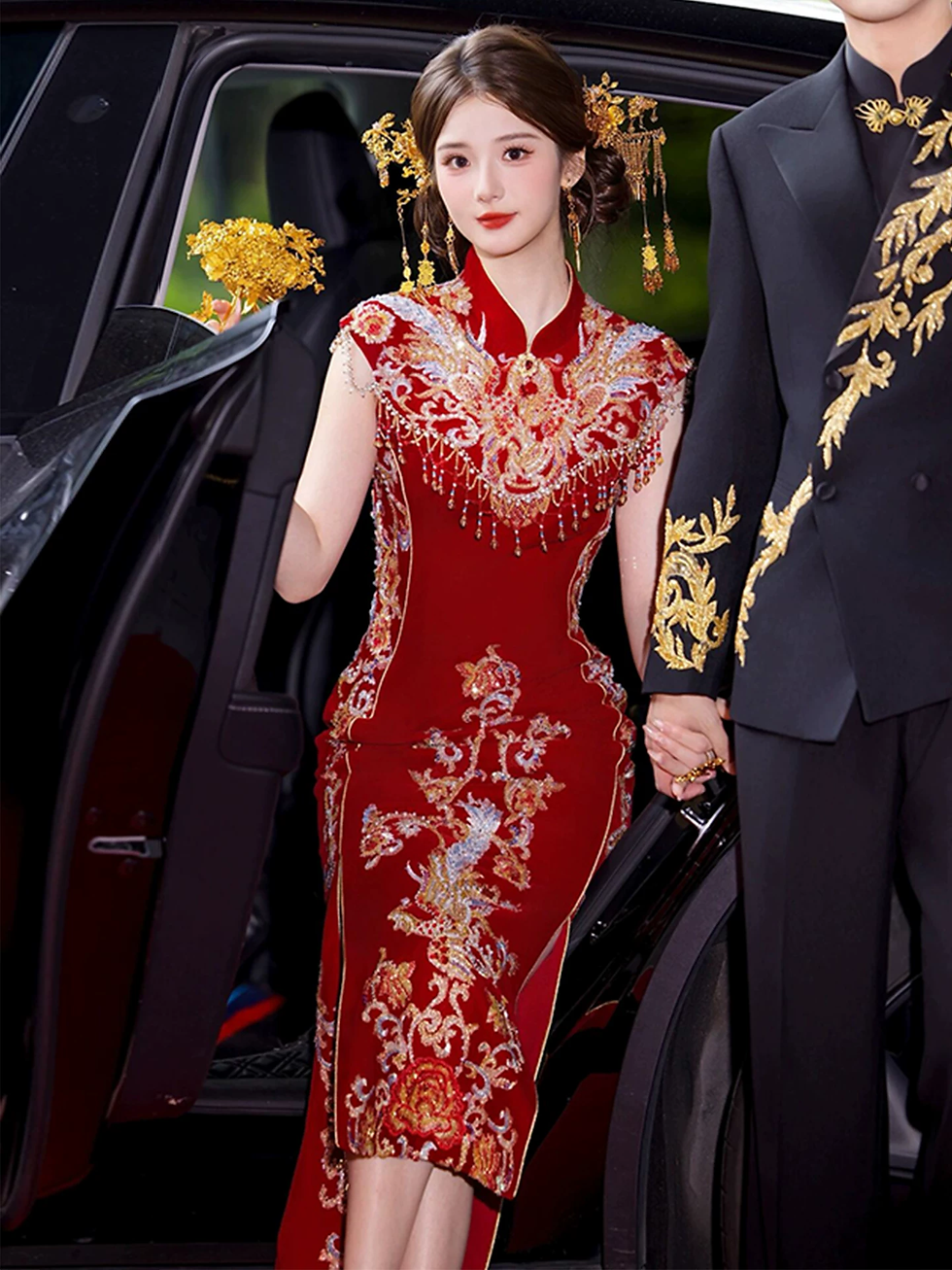 66007 High-End Red Qipao Dress for Engagement Style | Chinese-style Bridal Tea C