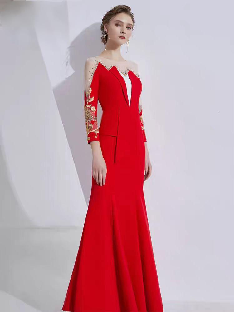 Thumbnail: 11421  Creative Fox 2022 Red Evening Gown – Elegant Long Dress for Banquet, Host