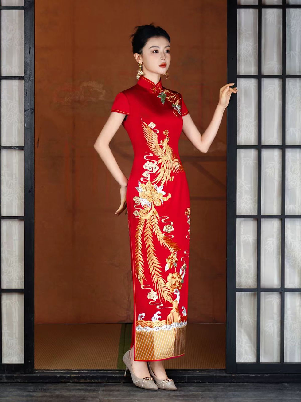 Thumbnail: 55039 Custom Chinese Qipao | Heavy Gold Thread Coiling Embroidery Banquet Dress