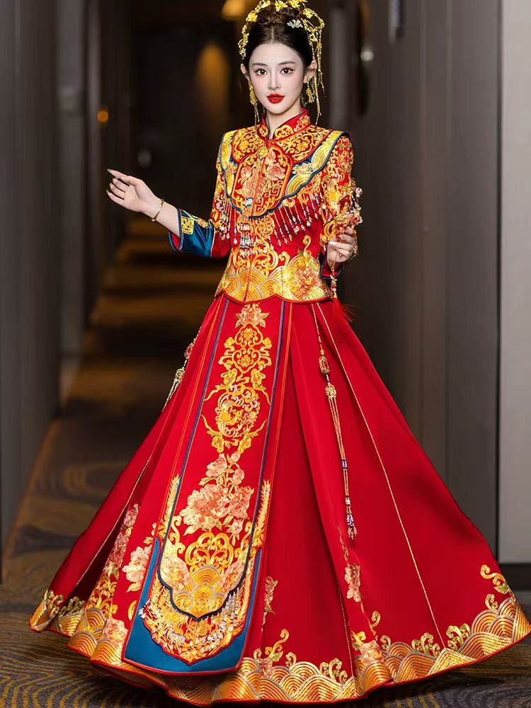 Thumbnail: 77056 Heavily Embellished Xiuhe Collection: Auspicious Dragon & Phoenix Gown for