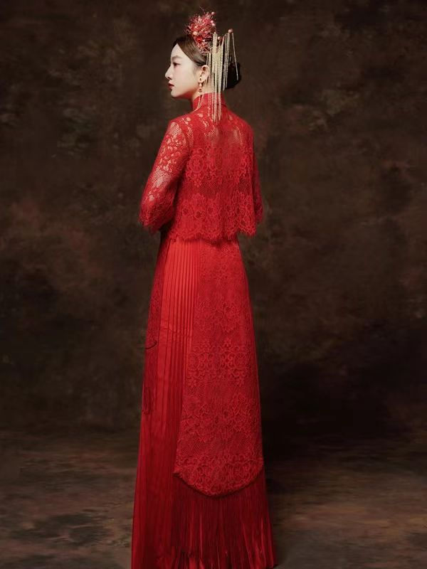 Thumbnail: 88016 Modern Chinese-style Red Lace Qipao Dress, inspired by the Xiuhe, suitable