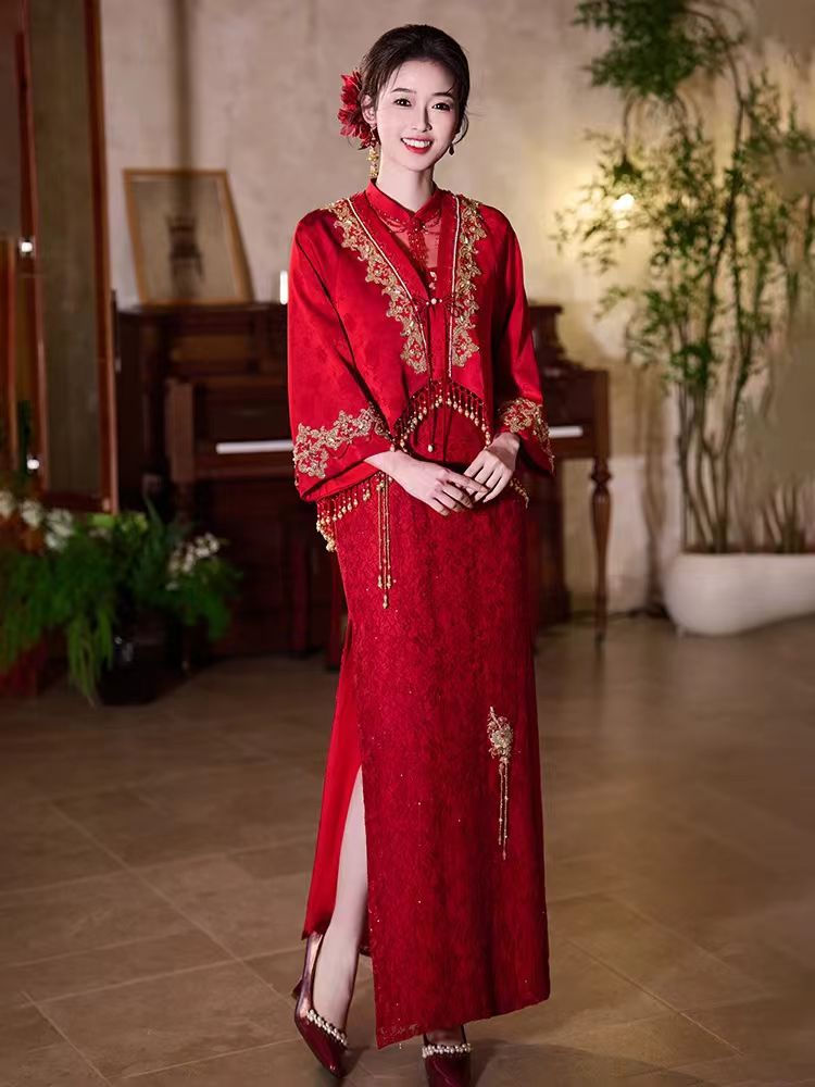 Thumbnail: 77024 Style Xiuhe Wedding Dress, Modern Chinese Qipao Set for Brides, Petite-Fri