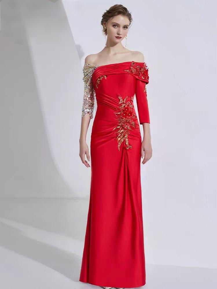 Thumbnail: 11434 Creative Fox Evening Dress Design Burgundy Bridal Banquet Gown, Wedding Re