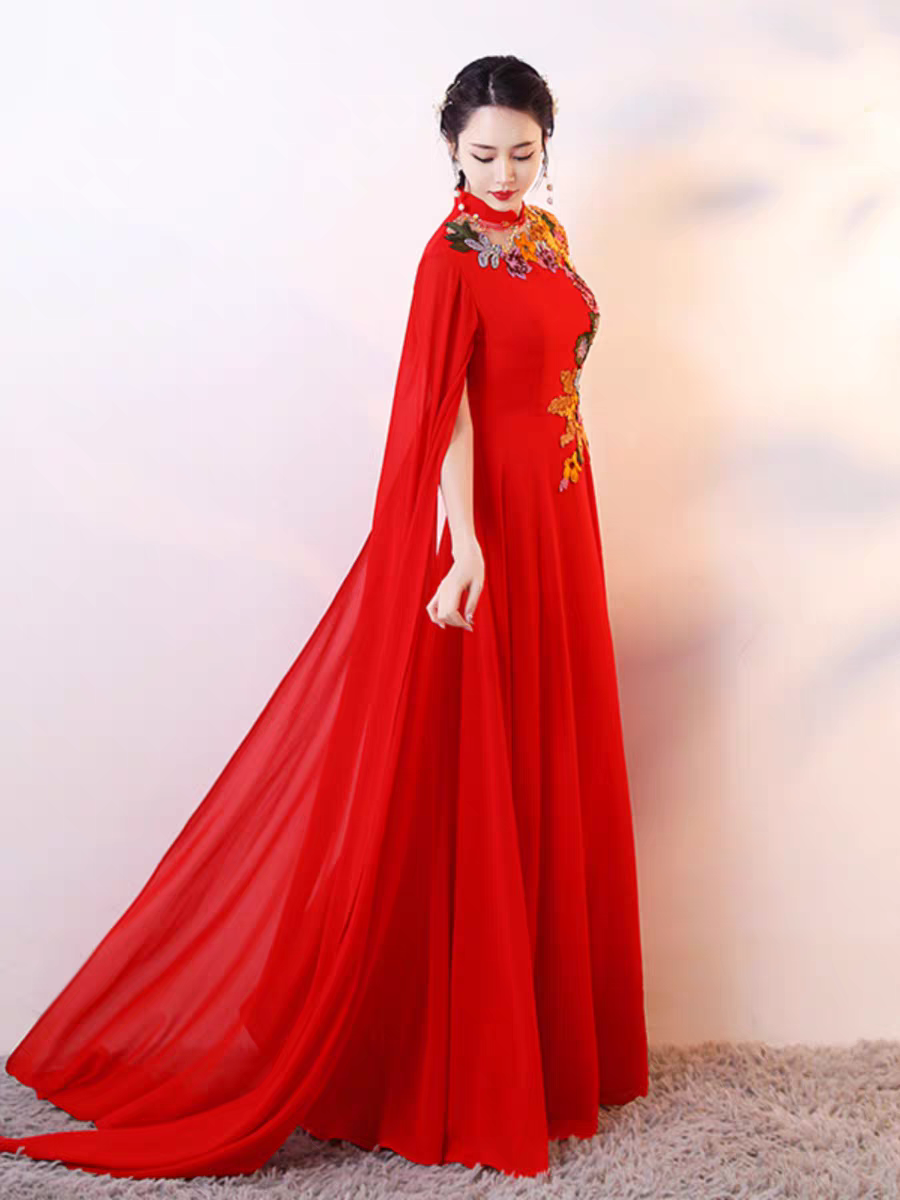 Thumbnail: 11331Red Song Choir Performance Dress – Chinese Style Slim-Fit Long Gown for Guz