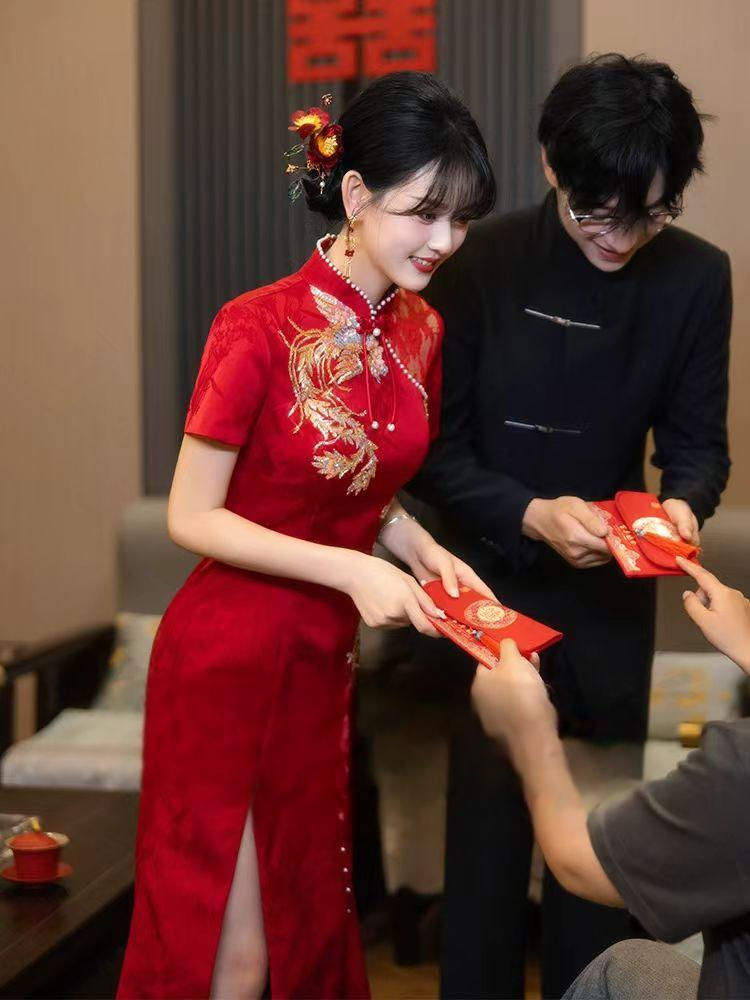 Thumbnail: 66001 New Chinese-style Modified Qipao Banquet Dress  Style Bride Wedding Banque
