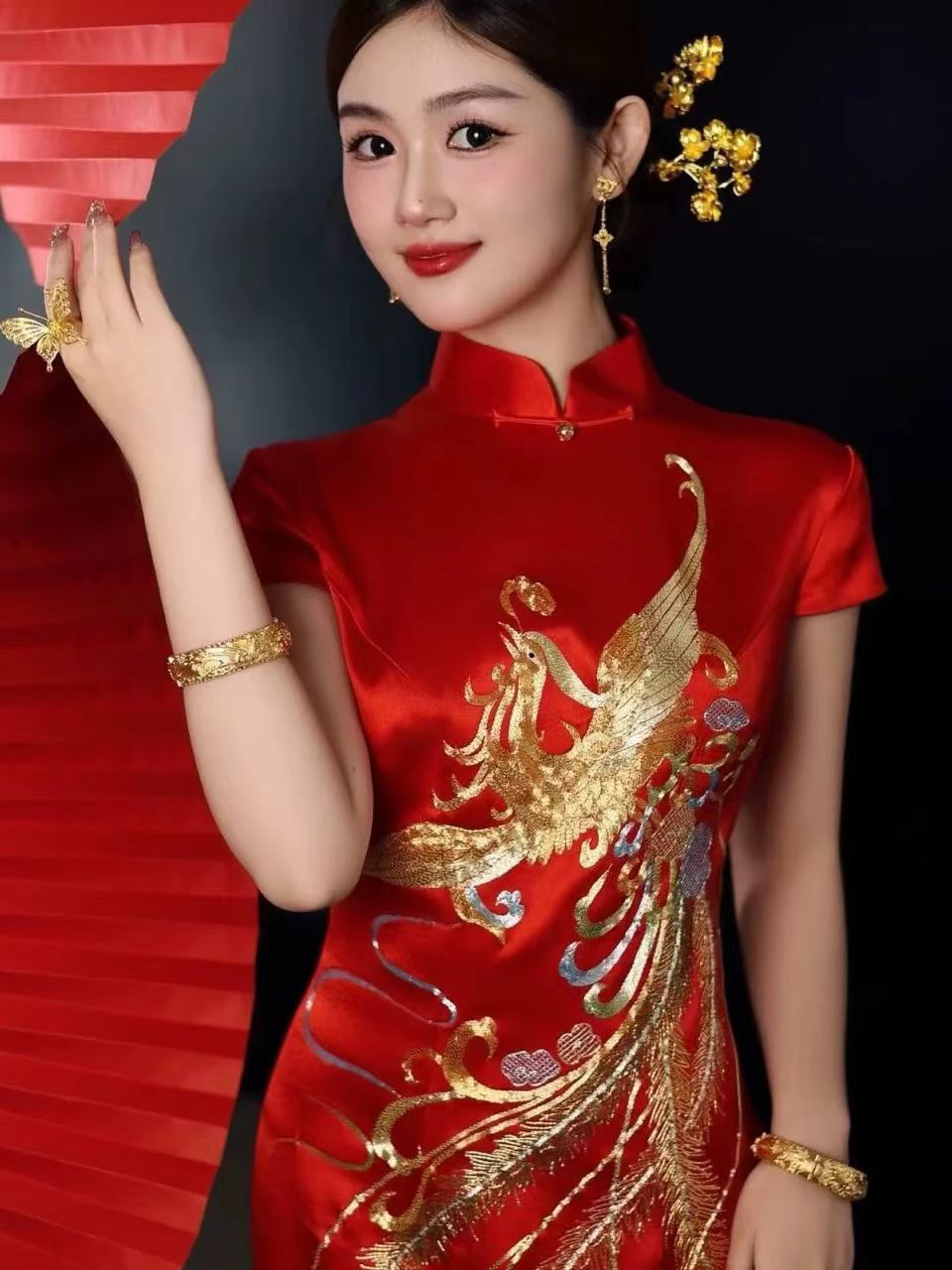 Thumbnail: 55052 Luxury Silk Embroidered Qipao - Chinese Wedding Banquet Dress for Brides