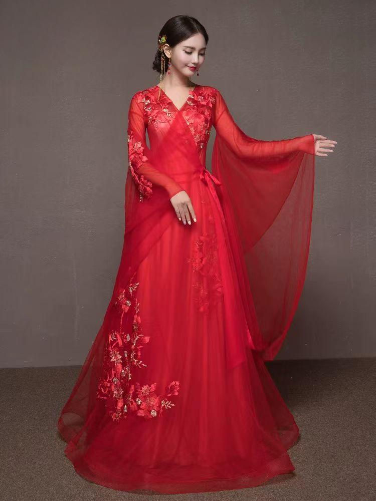 Thumbnail: 88039 Hanfu Wedding Dress Style, Chinese-style Bridal Gown, Red Phoenix Crown an
