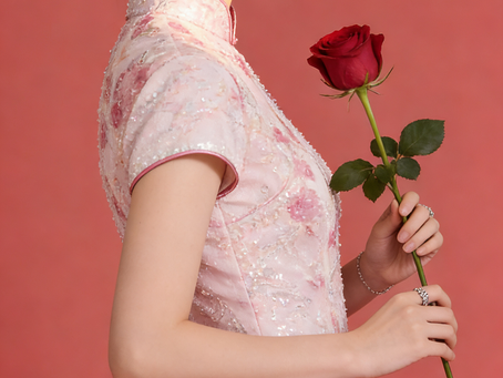 Pink Floral Sequined Qipao Romantic Chinese Evening Gown