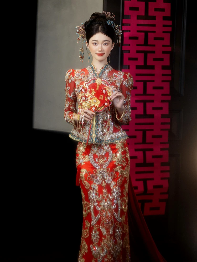 Thumbnail: 55030 High-end Embroidered Train Xiuhua Dress  Style, Bride's Chinese Wedding Go