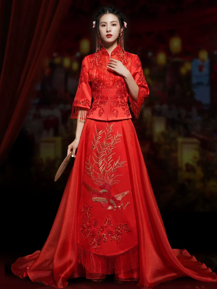 Thumbnail: 88024 Xihefu Wedding Dress Summer Thin Style  Design Train Chinese Bride Gown, E