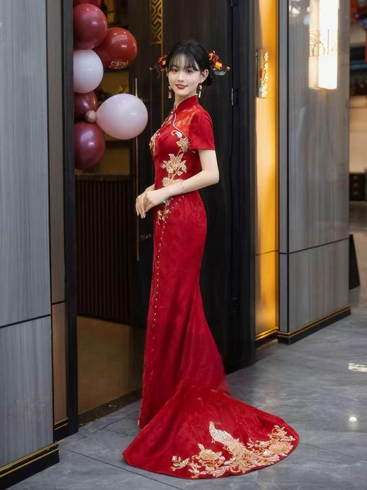 66001 New Chinese-style Modified Qipao Banquet Dress Style Bride Wedding Banque
