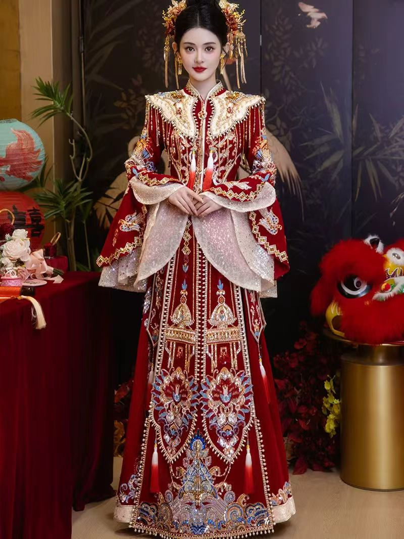 Thumbnail: 77063 Dragon & Phoenix Qipao (Longfenggua)  with Train & Headdress - Chinese Bri