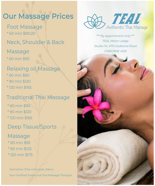 Thai Massage Menu