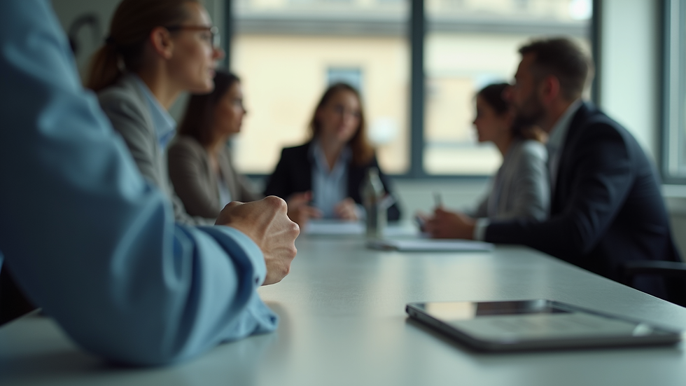 Close-up view of a business meeting discussing social media strategy