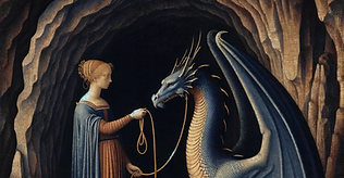 DALL·E 2023-11-22 15.24.44 - A noble woman holding a large blue dragon on a thin golden le