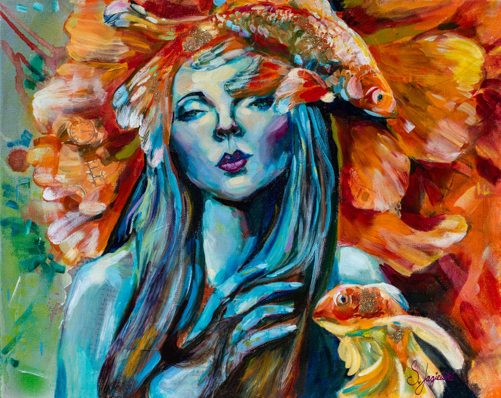 Cold composed Lady Pisces, Original 20"x16"