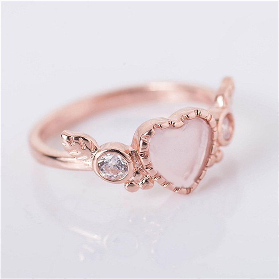 Thumbnail: Rose Gold Heart Wing Ring with Diamonds