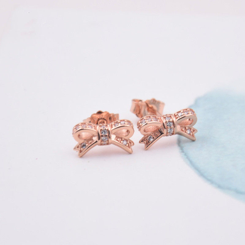 Thumbnail: Rose Gold Silver Bow Knot Earrings
