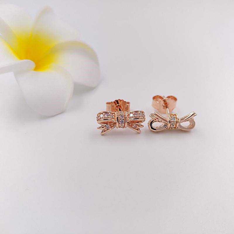Rose Gold Silver Bow Knot Earrings