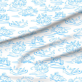 A slightly creased piece of fabric featuring a design of hand-drawn funny pigs splashing about by lenes_linien