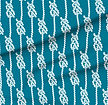 A slightly creased piece of fabric featuring white braided ropes with maritime knots on a teal background by lenes_linien.