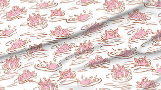 A slightly creased piece of fabric featuring a design of hand-drawn funny pigs splashing about by lenes_linien
