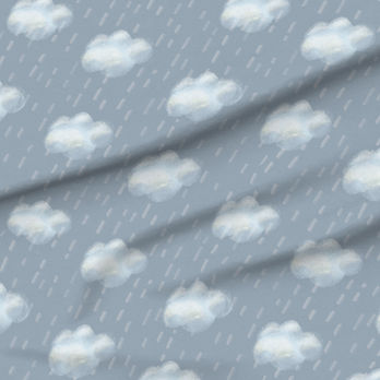 A slightly creased piece of fabric featuring a celestial clouds and rain design by lenes_linien.