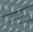 A slightly creased piece of fabric featuring stylized fan-like forms with radiating lines in teal blue and pink by lenes_linien.