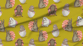 A slightly creased piece of fabric featuring the described easter bunny design.