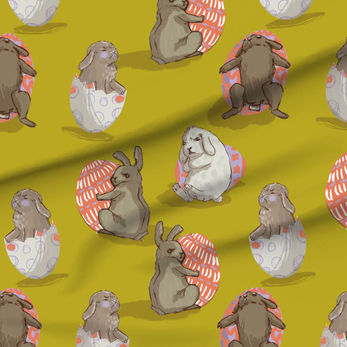 A slightly creased piece of fabric featuring the described easter bunny design.