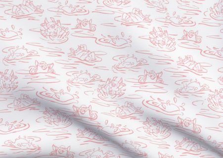 A slightly creased piece of fabric featuring a design of hand-drawn funny pigs splashing about by lenes_linien