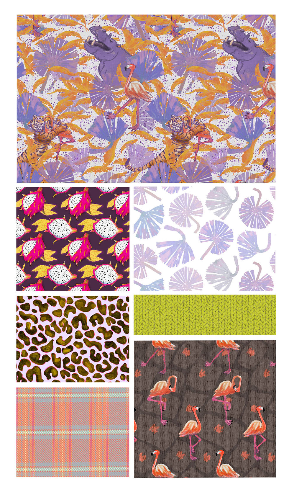 A flamingo design from the collection shown on fabric rectangle