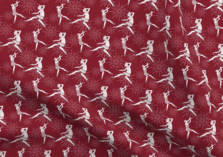 A slightly creased piece of fabric featuring a hand-drawn pattern design of elegant dancing ladies in 20s attire and sunbursts on uni color ground by lenes_linien.