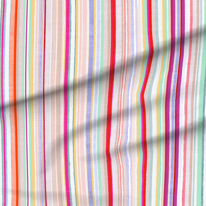 A slightly creased fabric with a seamless pattern of hand-drawn vertical stripes on textured ground.
